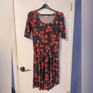 LULAROE Nicole dress. Black with red flowers. 2XL